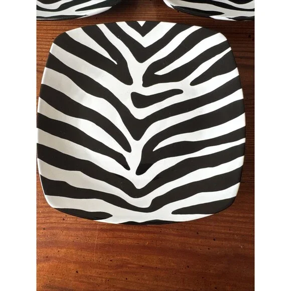 Set Of 5 - 222 Fifth Zebra Print 8.25” Square Salad/Dessert Plate Fine China